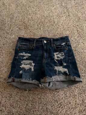 American Eagle Outfitters Dark Blue Distressed Jean Shorts with Rolled Hem